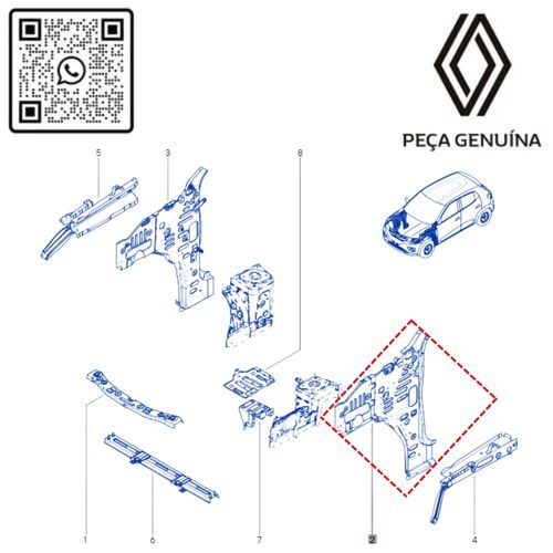 RN 11511R 762311511R Coluna Paralama Interno Esquerdo Original Renault Kwid 3